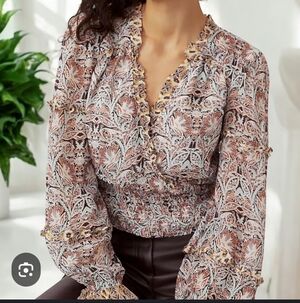 Anthropologie Multicolor Ruffle V-Neck Top